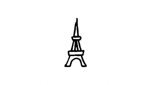 Animated doodle icon of the iconic Eiffel Tower steel landmark in Paris France.