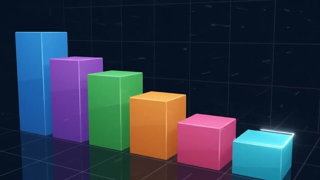 3D Animated Colorful Bar Chart Declining Downwards