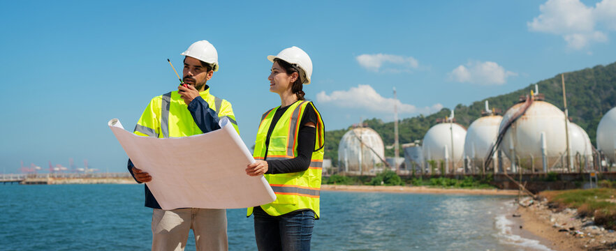 Team Mechanical engineer working and inspection gas pipeline system new construction project of industrial.