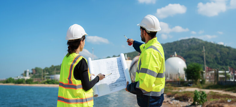 Team Mechanical engineer working and inspection gas pipeline system new construction project of industrial.
