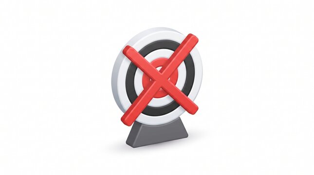 Concept of Missed Goal and Failed Objective Shown by Target Board with Red Cross Mark Icon in 3D Illustration