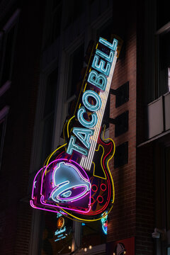Nashville, Tennessee, USA - January 22, 2026: Taco Bell restaurant neon light. Taco Bell brand logo. Logo of trademark brand of fast food named Taco Bell. Logotype of Taco Bell fast food restaurant