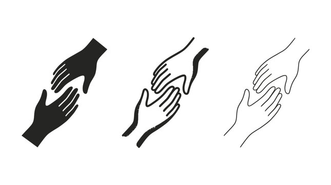 Reaching hands icons of Community Outreach Coordinators and Social Welfare Officers, perfect for nonprofit branding, humanitarian aid campaigns and volunteer recruitment materials