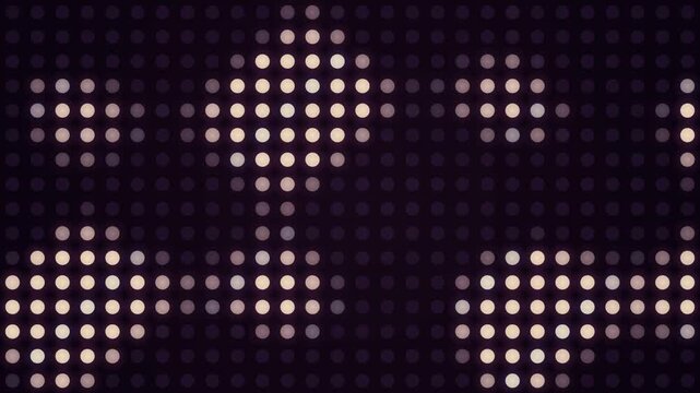 A grid of circular LED lights illuminated in shades of pink and white against a dark purple background. Abstract scrolling animation suitable for concerts or digital backgrounds.