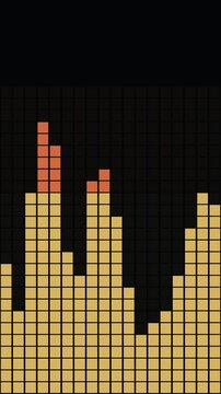 A gold-colored pixel art audio equalizer visualizer set against a black background. The bars fluctuate in height with orange tips, ideal for music overlays.