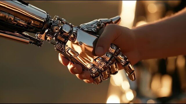 Symbolic Handshake Between Human and Futuristic Bionic Robot Video.