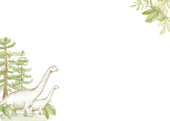 Watercolor Dinosaur Family Wide Decorative Frame Template © liliia_sinhina