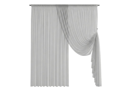 Elegant white lace curtain hanging on a metal rod for home interior