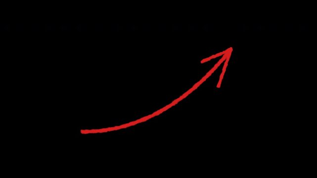 red arrow pointing upward growth with hand drawn sketch style on black background for business finance concept