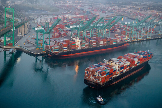 Container ships loaded with cargo containers