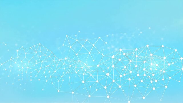 Abstract network structure with white dots and lines on light blue background