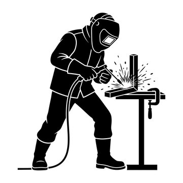 Professional Welder clipart silhouette of a worker welding metal on background isolated on white