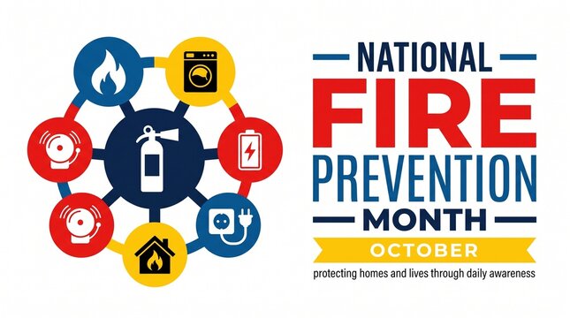 National Fire Prevention Month Safety Awareness Vector Banner