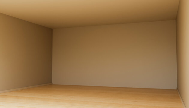 Empty room with wooden floor and beige walls