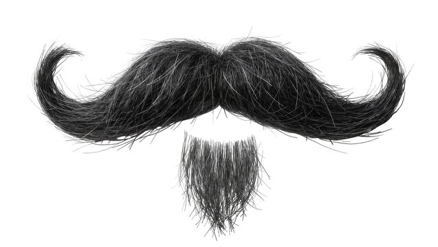 Black curly handlebar mustache and goatee, isolated on transparent background