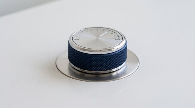Metallic silver dial knob with engraved markings, textured grip, modern control design, 8K Image 