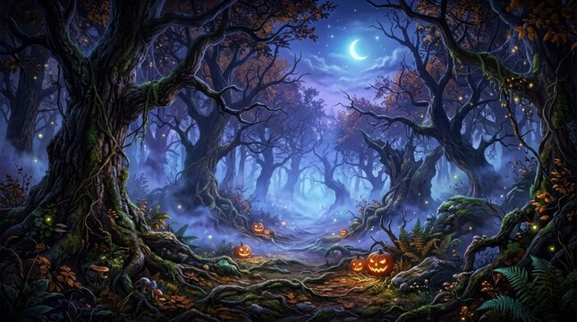 A high-quality, digitally rendered fantasy forest scene featuring glowing mushrooms and a magical atmosphere. The image is clean, well-composed, and free of obvious artifacts.