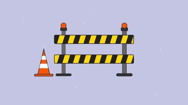 Road Construction Barricade And Traffic Cone Animation For Safety Management And Urban Infrastructure Development Project In Flat Vector Graphic Style