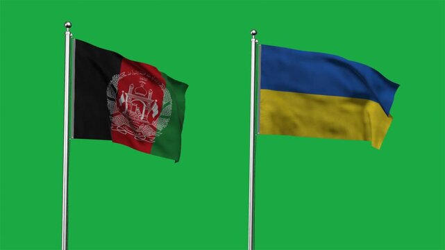 Afghanistan and Ukraine Waving Flags, 3D Illustration