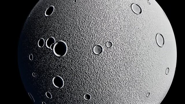 Cosmic Moon Sphere with Craters on Dark Background  Abstract Planet Texture.