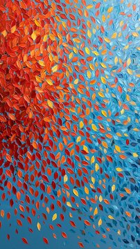 a kaleidoscope of autumn leaves in various shades of red, orange, yellow, and blue. The leaves are arranged in a seemingly random pattern, with some overlapping each other.
