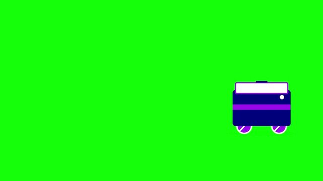 2D Flat Animation Icon of a Modern Delivery Robot or Cooler Box on Wheels with a Purple and Blue Color Palette Isolated on a Bright Green Screen Background for Motion Graphics