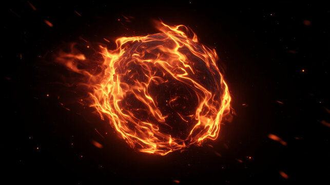 fireball concept, small concentrated orb of fire suspended in black space, glowing intensely