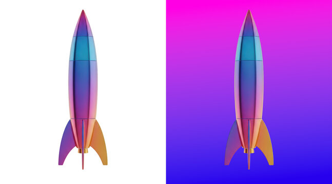 Colorful gradient metallic rocket toy 3D render