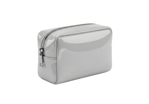 Small silver cosmetic bag for makeup and travel accessories