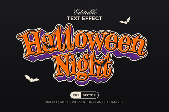 Editable Halloween Text Effect Orange Purple Color 3D Typography Design.