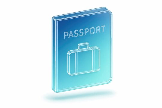 Travel document passport icon in blue 3D glass style