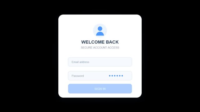 Account login interface animation showing successful sign in process