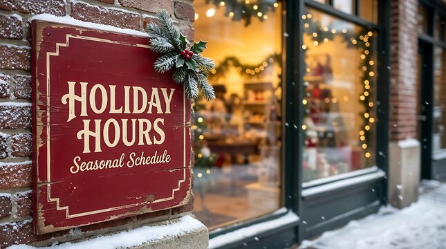 Commercial Christmas Holiday Wooden Business Signage in Festive Winter Setting