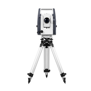 Precision surveying instrument camera with optical lens isolated on transparent background PNG element