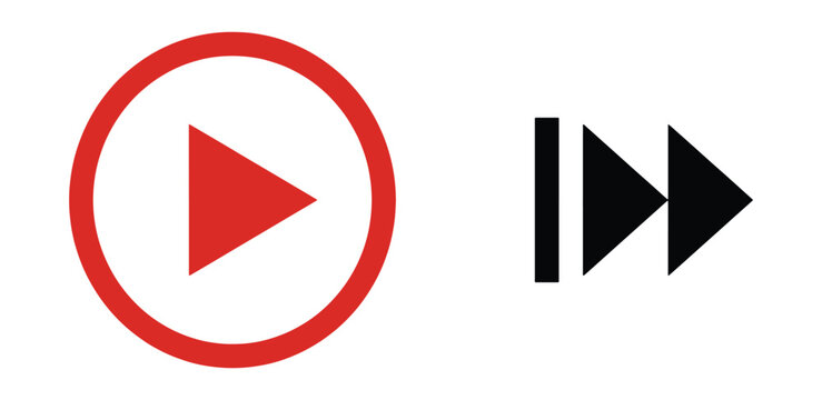 Two media control a red play button in a circle and a black fast forward symbol, representing playback and navigation tools