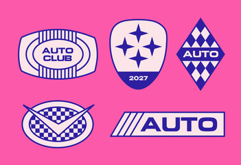 Fototapeta premium Set streetwear auto racing logo ideas for a clothing brand. Design vector typography for decals auto and t-shirt streetwear clothing y2k style.