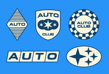 Fototapeta premium Set streetwear auto racing logo ideas for a clothing brand. Design vector typography for decals auto and t-shirt streetwear clothing y2k style.