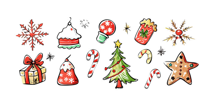 Set of Hand Drawn Christmas and Winter Holiday Doodles