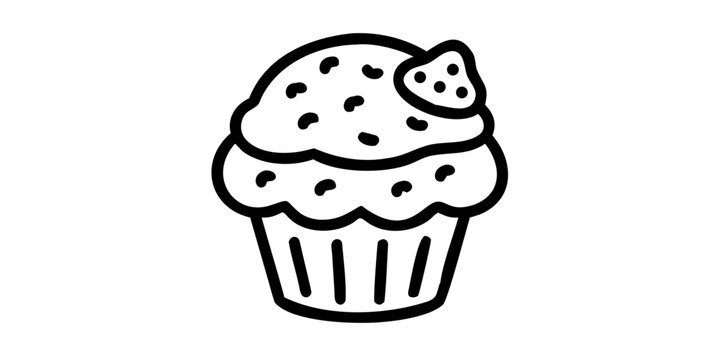 Cupcake doodle line art icon isolated on white background
