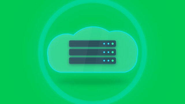 This premium seamlessly looping 2D animation visualizes modern cloud computing infrastructure, showcasing secure data synchronization and server processing with precise geometry. 