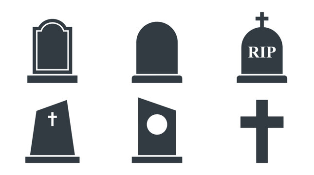 Multiple black grave markers and crosses displayed as a clean vector graphic for cemetery design projects