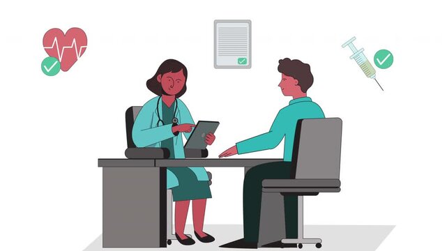 Doctor consulting patient at a clinic desk