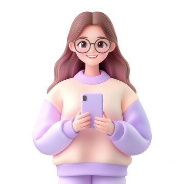 3d character smiling and holding phone social media communication youth lifestyle digital concept connection mobile technology
