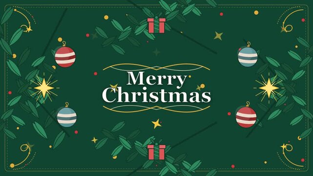 Vintage Christmas Floral Frame Motion Graphic with Pine and Glowing Stars