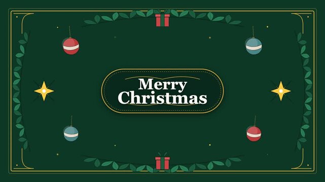 Vintage Christmas Floral Frame Motion Graphic with Pine and Glowing Stars