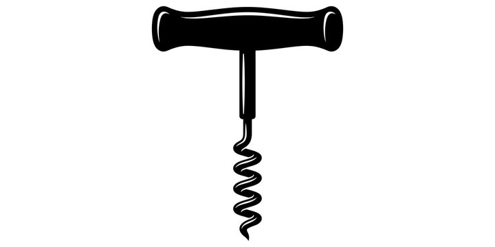 Black corkscrew wine opener with spiral metal screw for uncorking bottles in a professional bar setting.