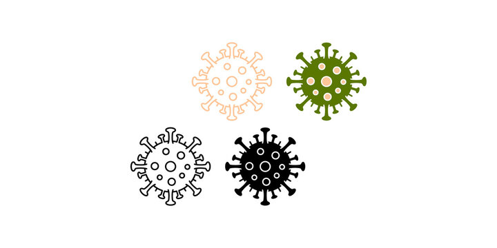 Coronavirus disease bacteria cells in black and colorful outline styles for microbiology research and health awareness.