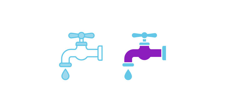 Water faucet with dripping water droplets showing two different color variations of the tap design.