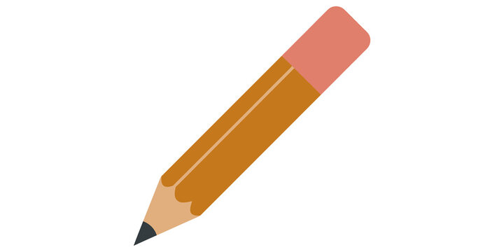 Orange pencil with pink eraser isolated on transparent background for design needs.