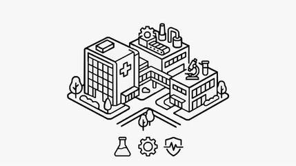 Fototapeta premium Isometric Healthcare and Research Facility with Lab Icons Art